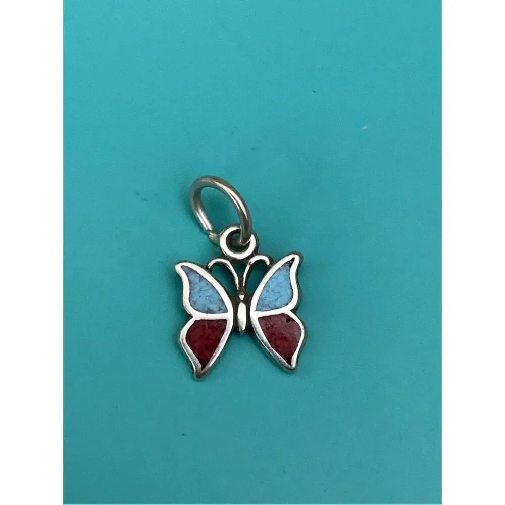 Butterfly Blue Brown Sterling Silver Jewelry Charm #garden